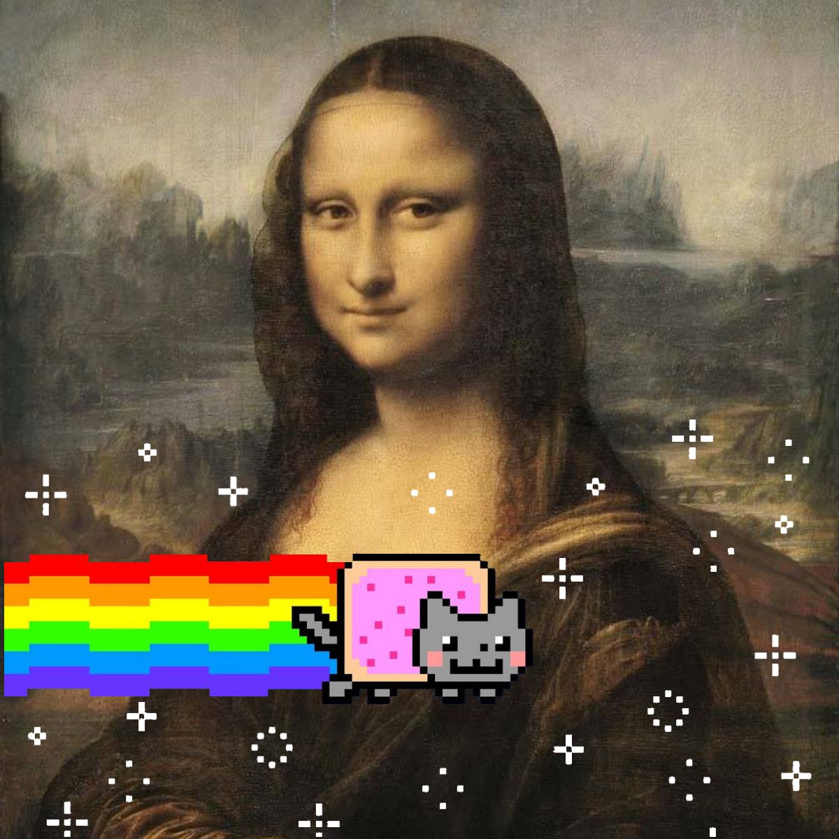 nyan cat collage over Mona Lisa, NFT
